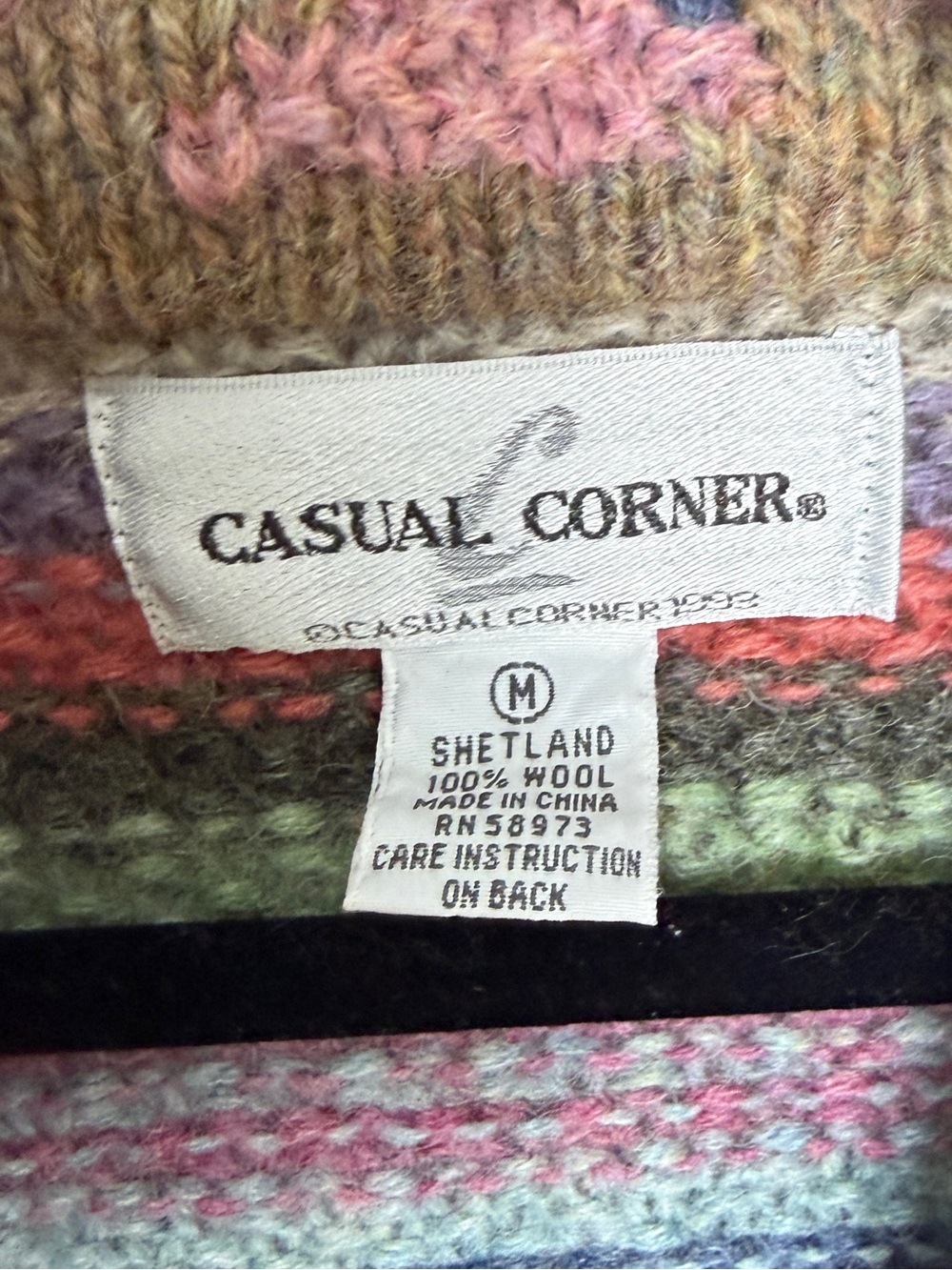 vintage Casual Corner shetland wool colorful maximalist floral stripe cardigan M - Picture 7 of 8